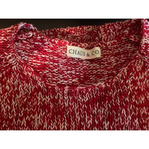 Chaus & Co Womens Sweater Large Red Crew Neck Pullover Knit Cottagecore Preppy - Picture 2 of 9